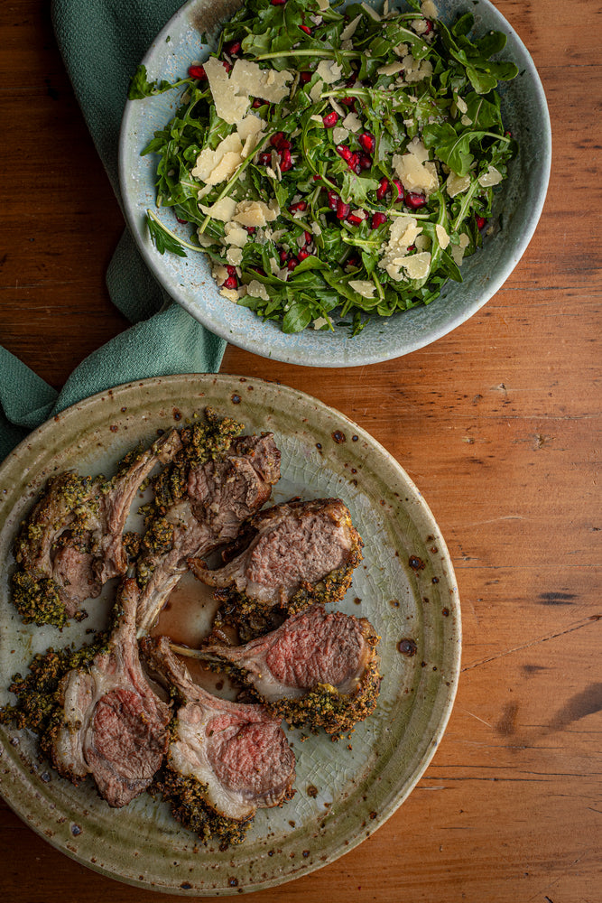 Herb Crusted Rack of Lamb with Pomegranate Salad