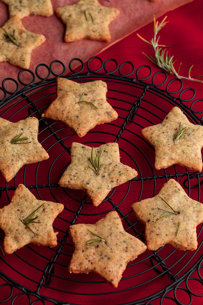 Rosemary, chicken bone broth & parmesan biscuits cut into star shapes