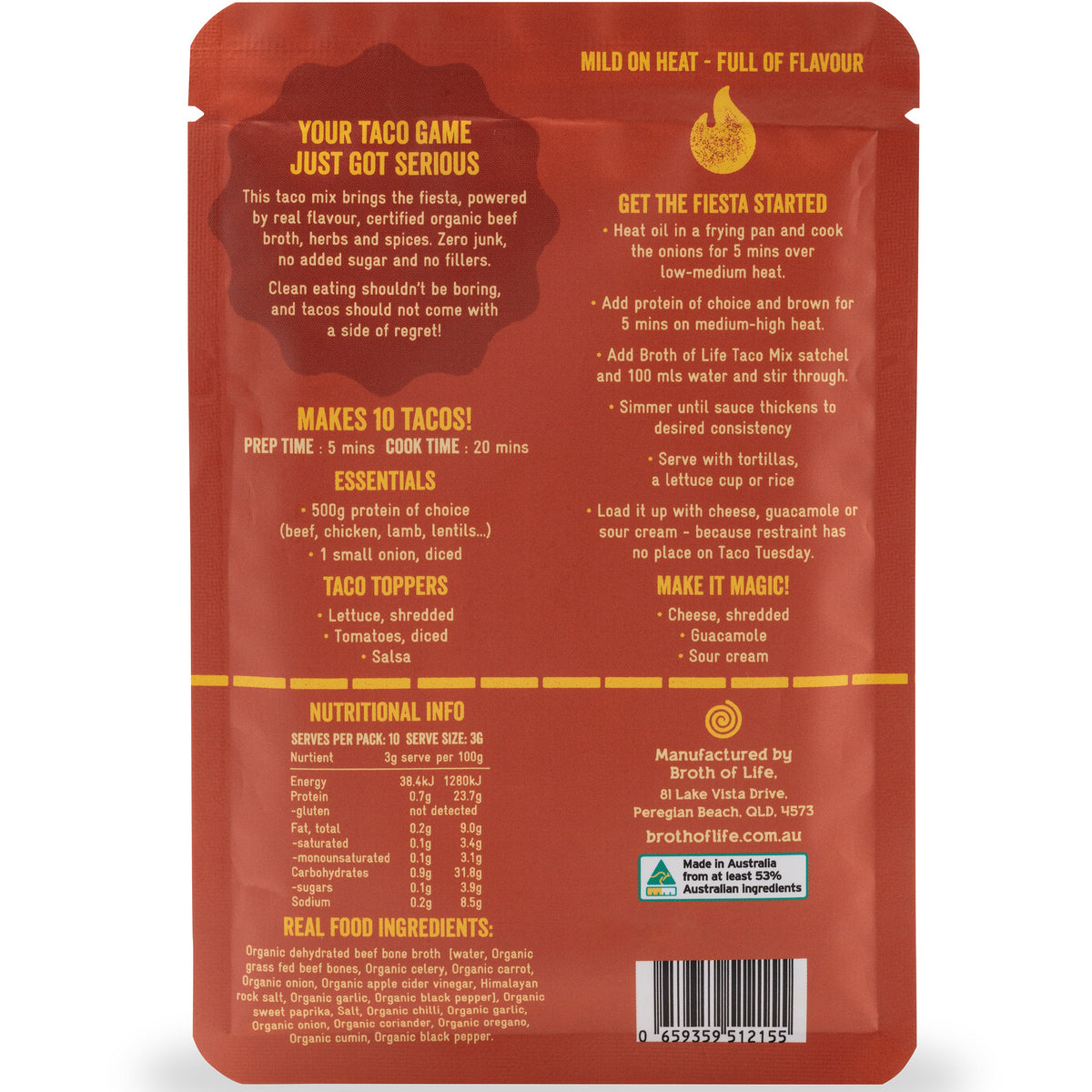 Organic Taco Spice Mix Nutritional Panel