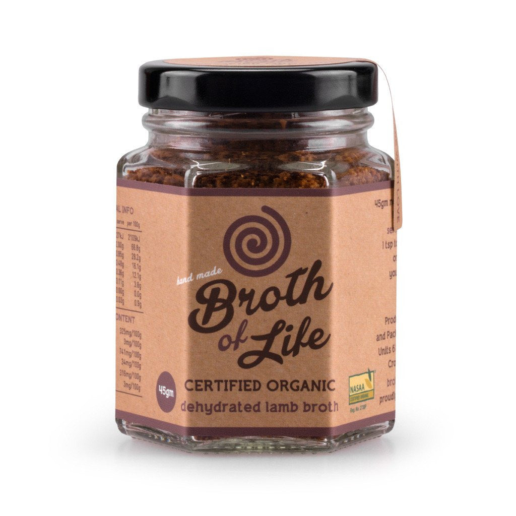 Broth of Life 45g jar of organic dehydrated Lamb Bone Broth