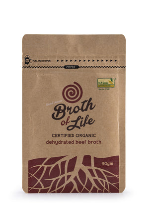 
                  
                    90 gram refill satchel of organic dehydrated Beef Bone Broth
                  
                