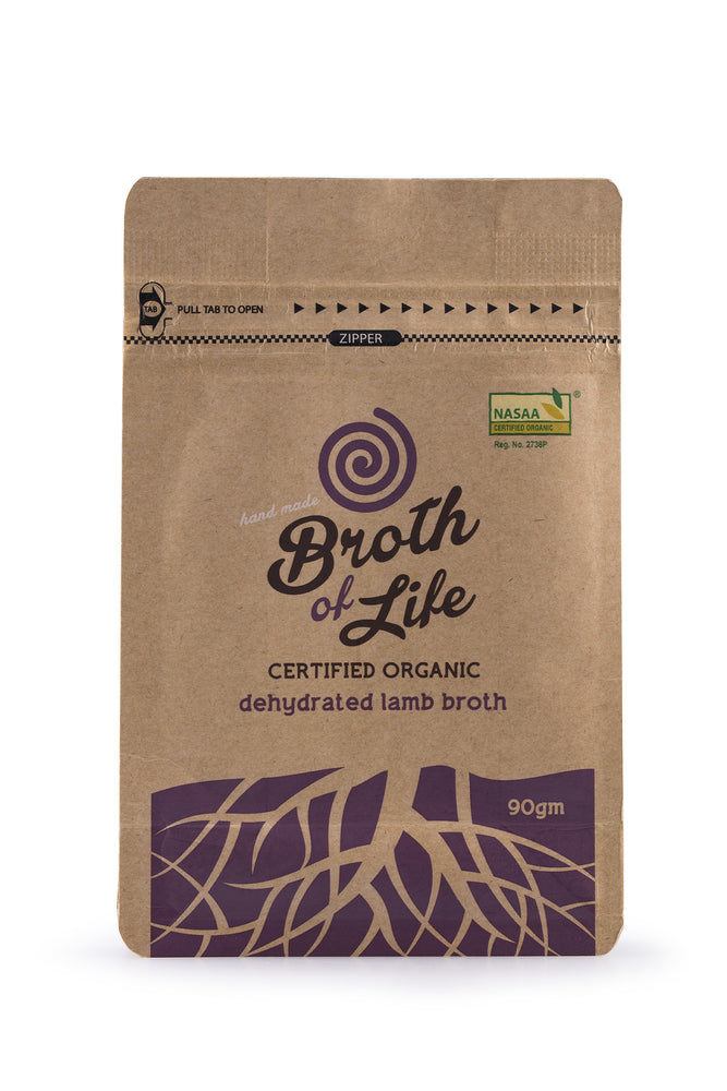 
                  
                    90 gram refill satchel of organic dehydrated Lamb Bone Broth
                  
                